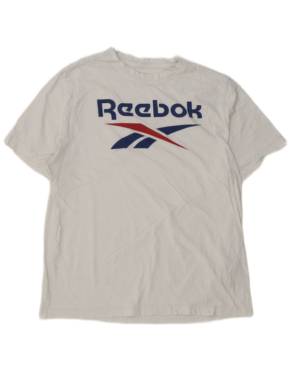 Reebok Mens Graphic T-Shirt Top Grande Algodão Branco