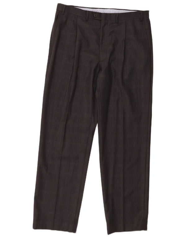 Calça masculina de terno reto Marks & Spencer W36 L31 cinza xadrez nova lã
