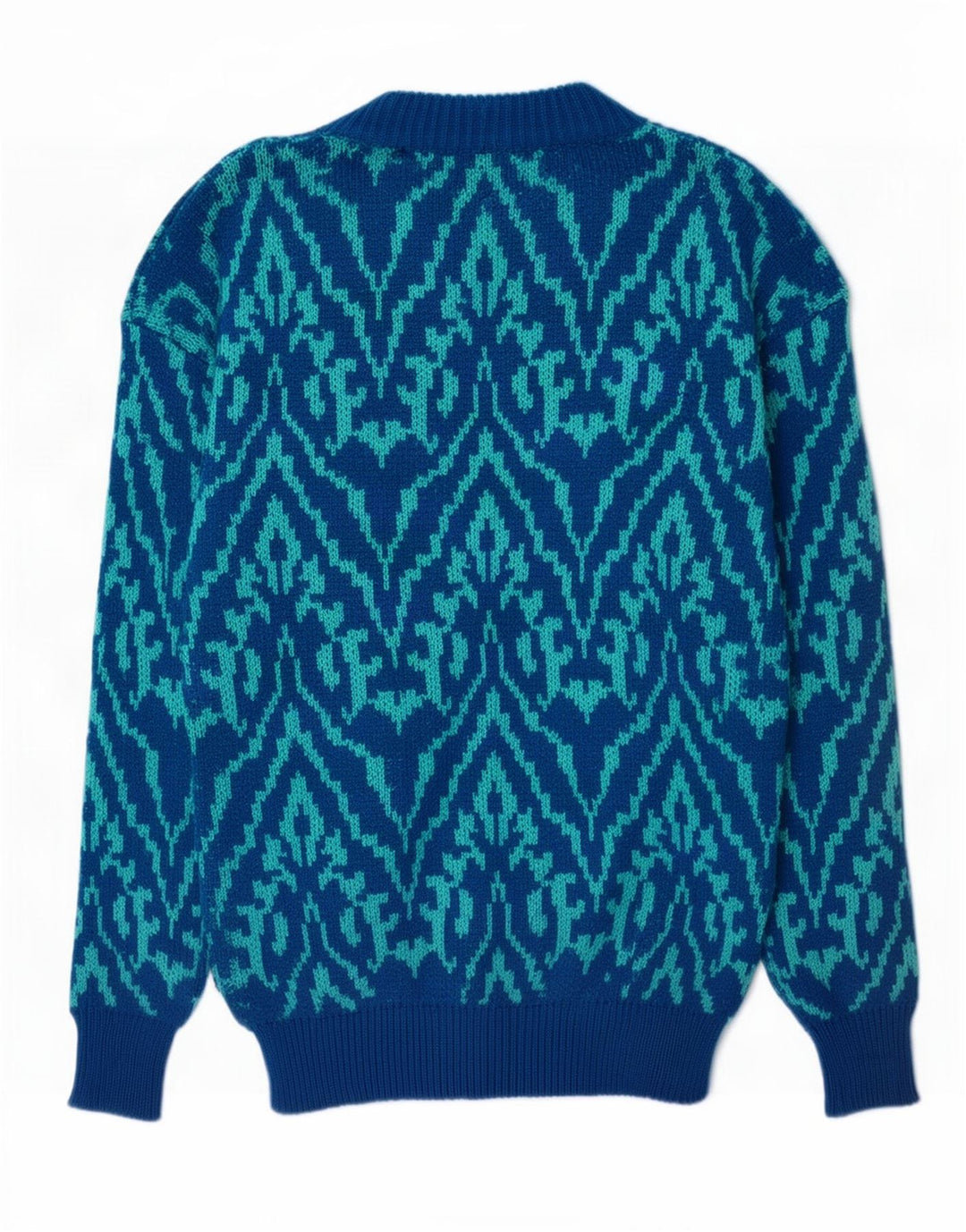 Suéter vintage masculino com gola redonda, azul médio Paisley