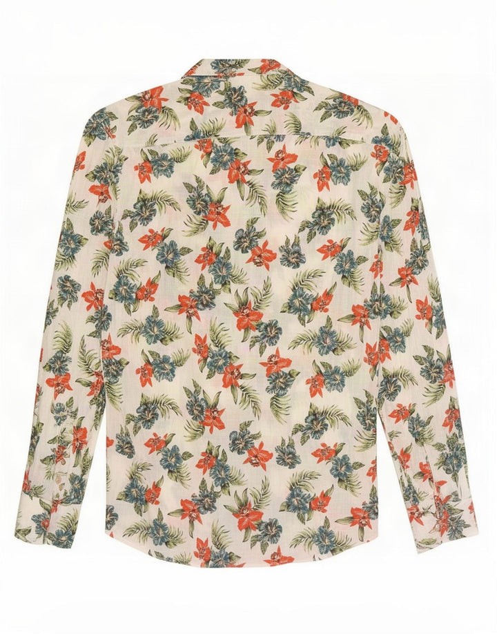 Camisa masculina Benetton grande algodão floral branco