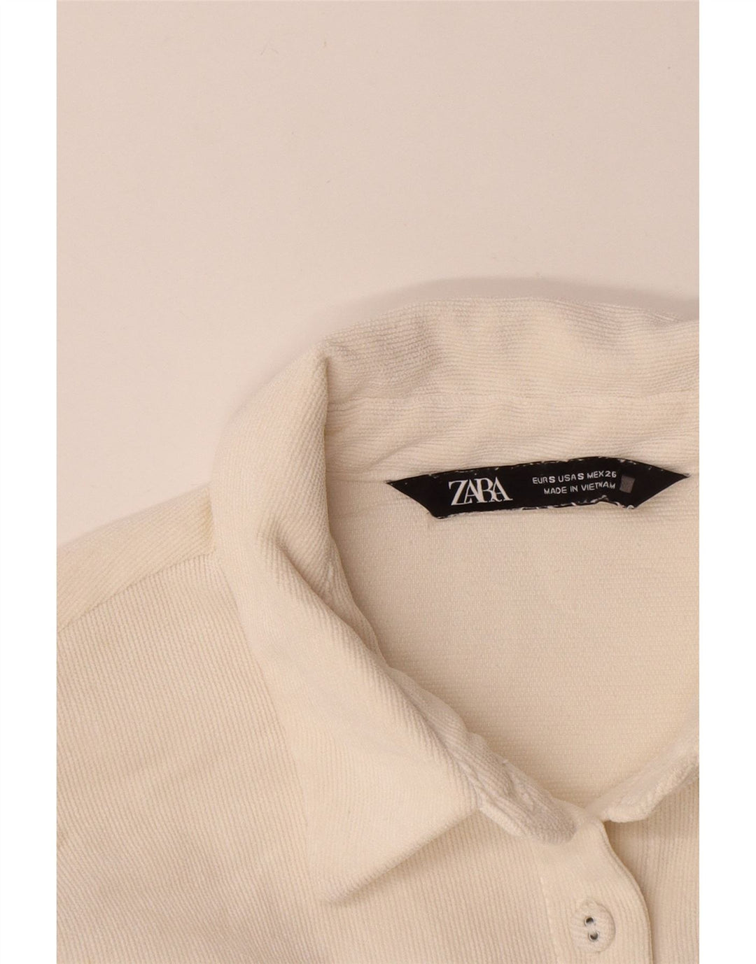 Camisa feminina de veludo cotelê Zara UK 10 pequena poliéster branco