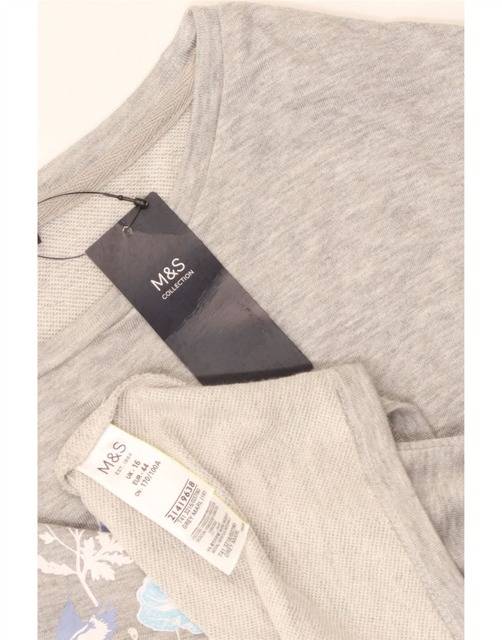 Top gráfico feminino Marks & Spencer manga comprida Reino Unido 16 grande cinza floral