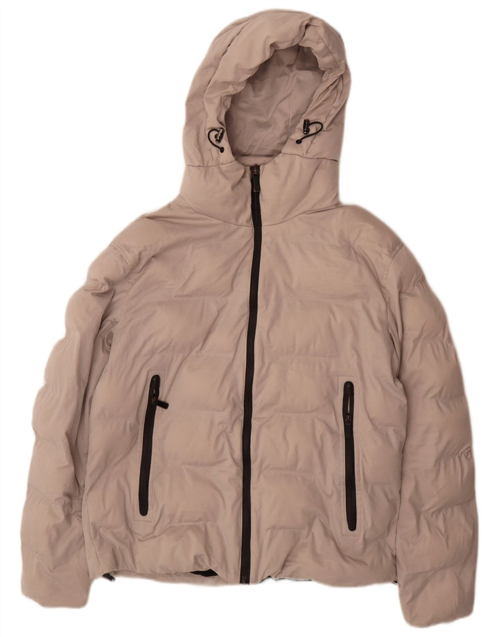 Jaqueta acolchoada com capuz feminina Zara UK 14 grande poliéster cinza