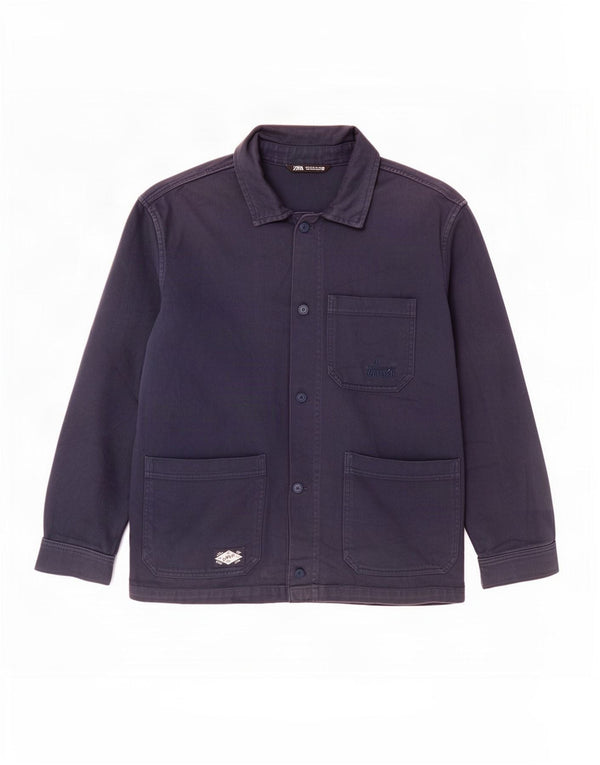 Jaqueta utilitária masculina Zara UK 42 XL algodão azul marinho