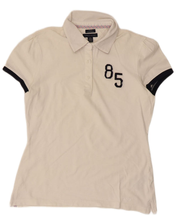 Tommy Hilfiger Womens Graphic Polo Shirt UK 12 Medium White Colourblock