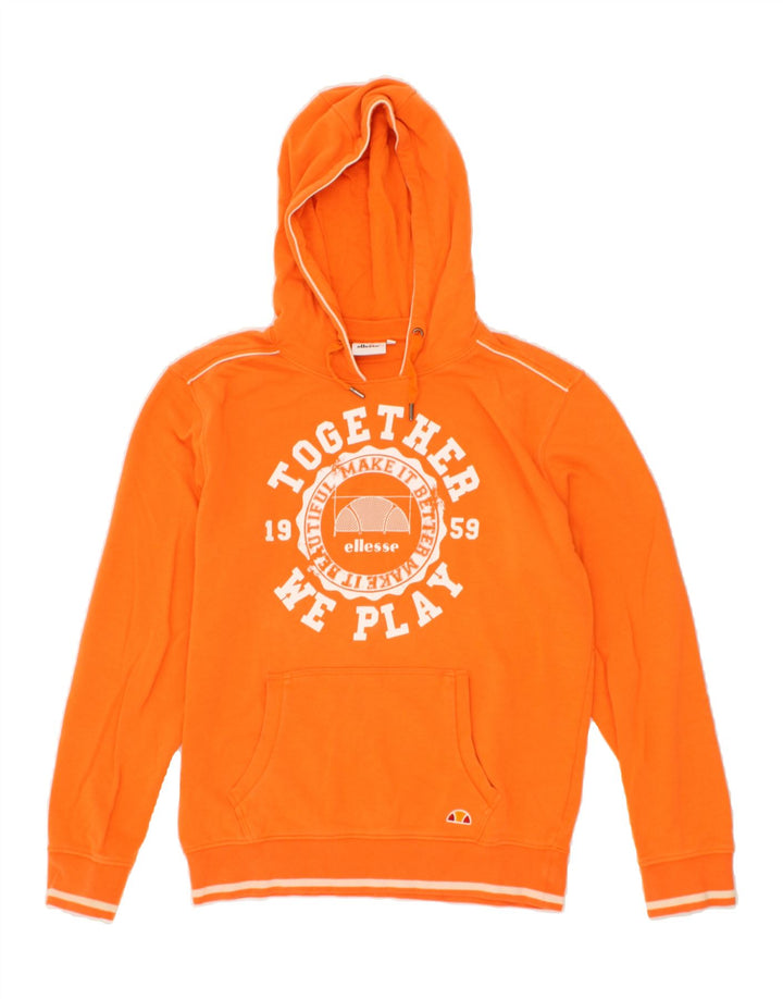 ELLESSE Mens Graphic Hoodie Jumper Medium Orange Cotton Vintage Ellesse and Second-Hand Ellesse from Messina Hembry 