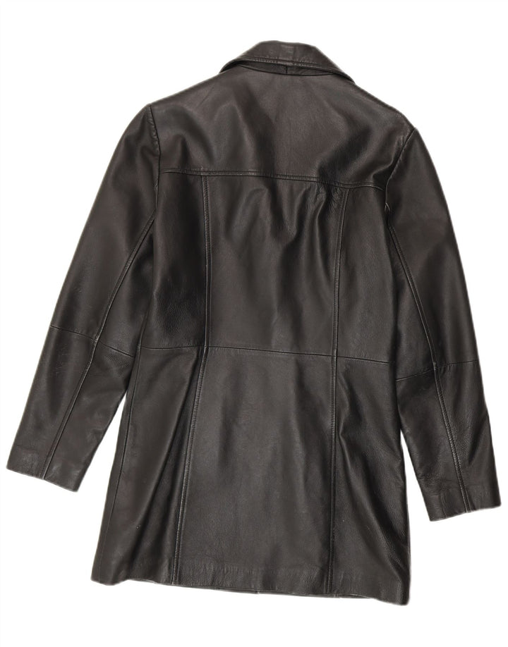 Casaco de couro feminino vintage Reino Unido 14 couro preto médio