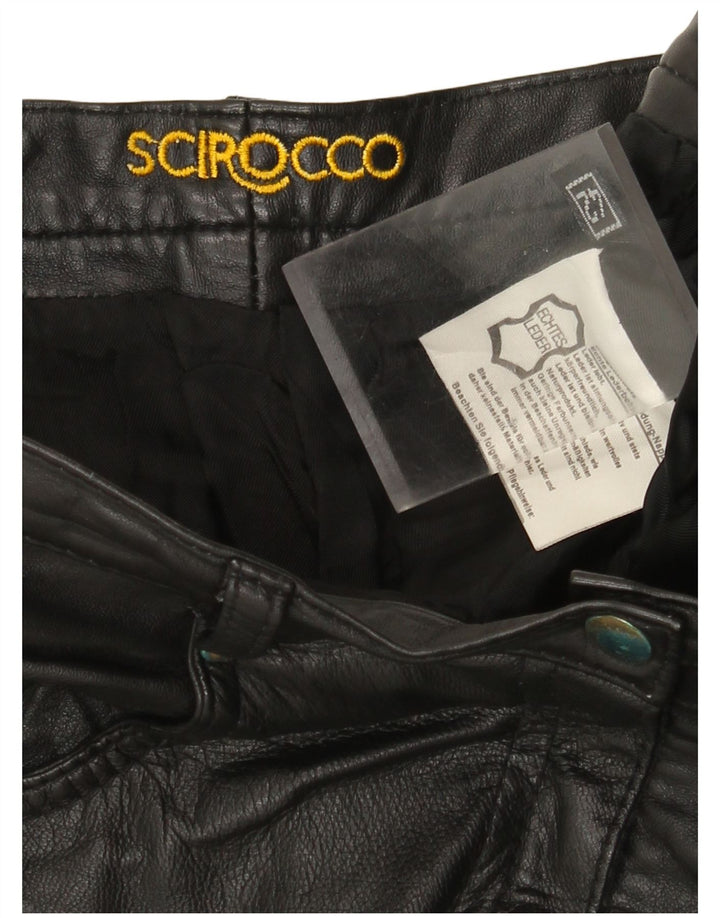Calça feminina de couro cônico Scirocco IT 42 médio W30 L29 couro preto