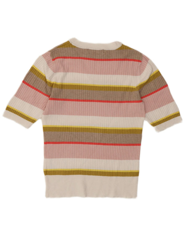 Camiseta feminina Marks & Spencer Crop Top UK 10 pequena listrada multicolorida