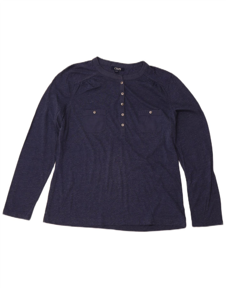 Top feminino CHAPS manga comprida UK 16 grande algodão azul marinho