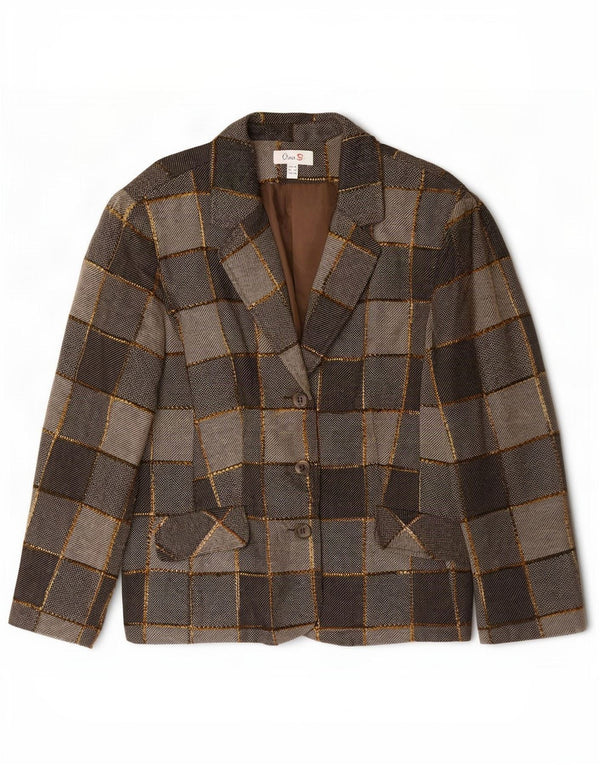 Oscar B Womens 3 Button Blazer Jacket UK 20 2XL Grey Patchwork Polyester