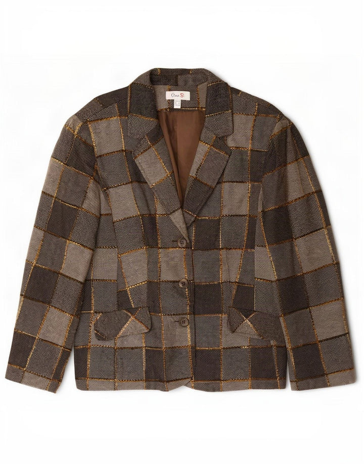 Jaqueta blazer feminina Oscar B com 3 botões UK 20 2XL cinza patchwork poliéster