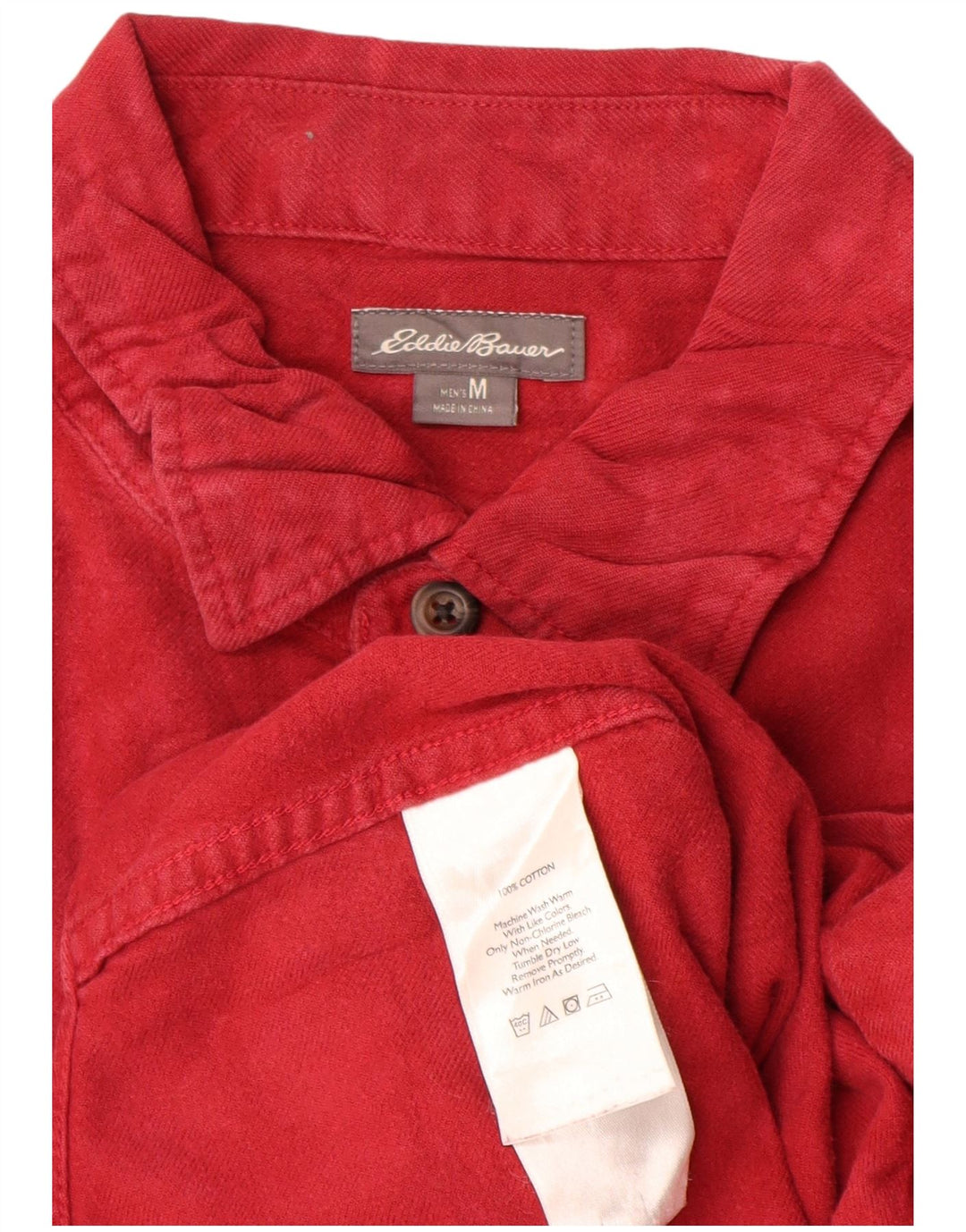 Camisa masculina de flanela Eddie Bauer de algodão vermelho médio