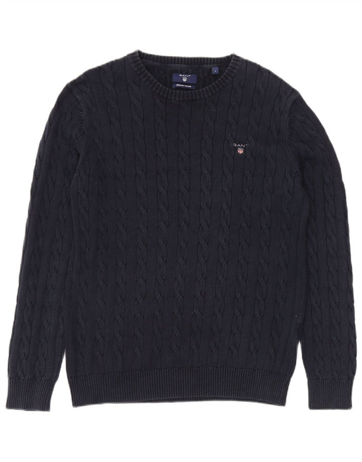 Suéter masculino Gant com gola canoa grande algodão azul marinho