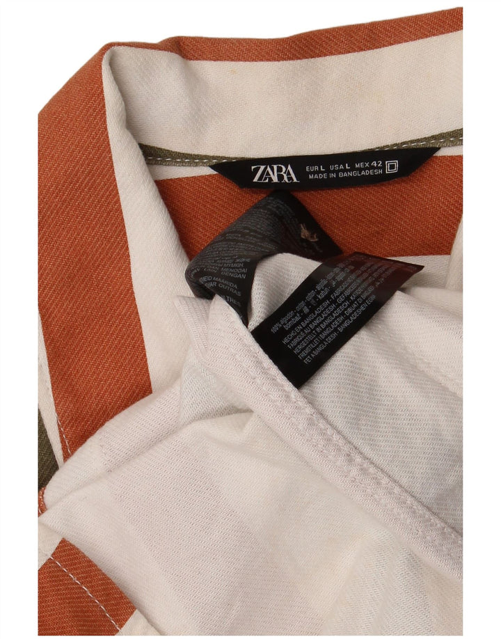 Zara Camisa masculina overshirt grande algodão listrado multicolorido
