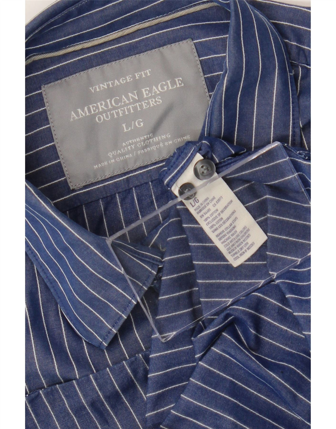American Eagle Outfitters Camisa masculina vintage com risca de giz grande azul