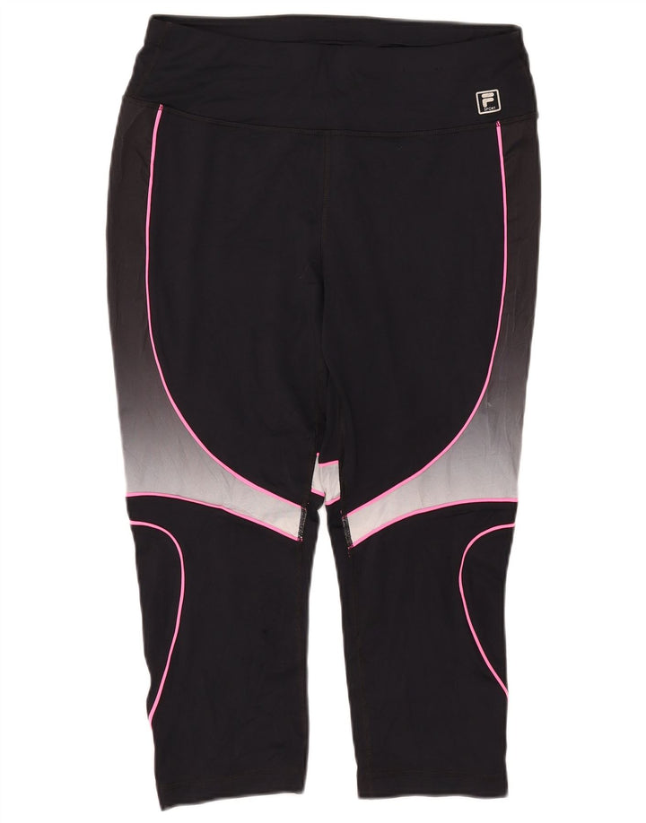 Fila Womens Capri Leggings UK 14 Grande Preto Colourblock Poliéster