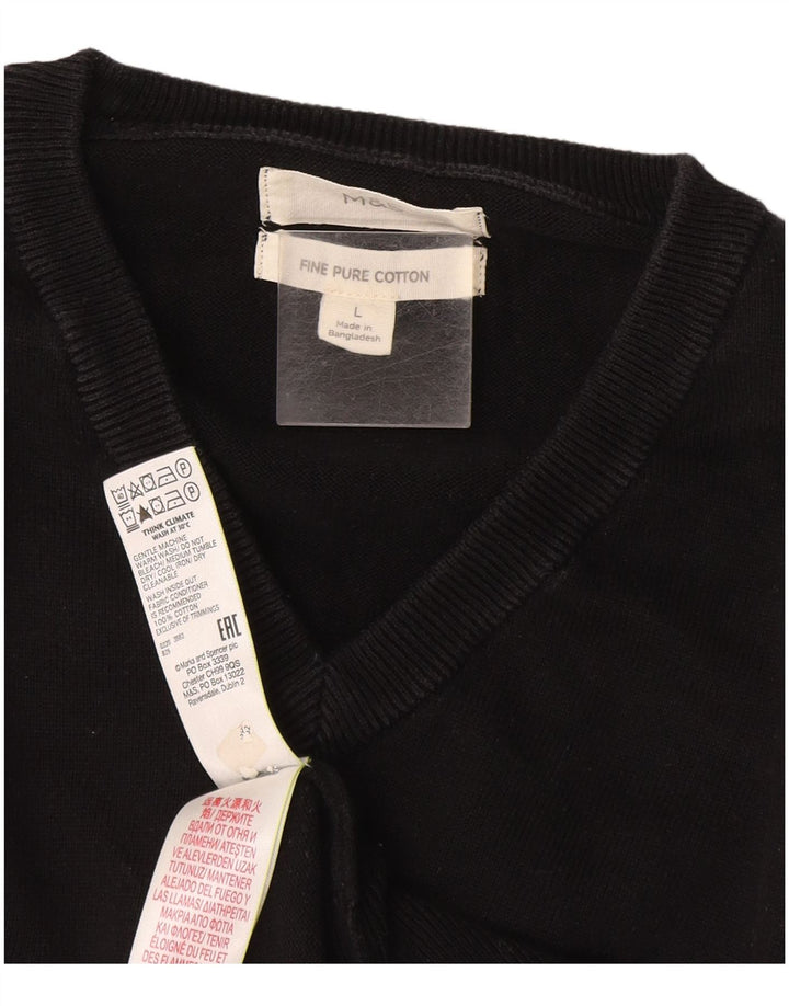 Suéter masculino Marks & Spencer com decote em V grande algodão preto