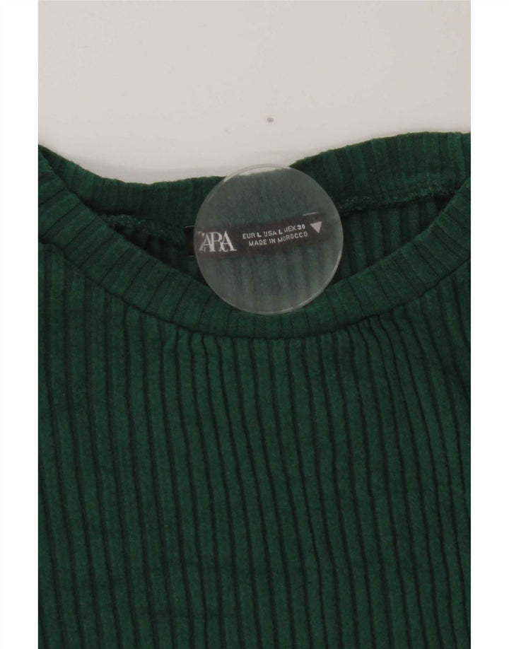 Zara Womens Crop Top Manga Longa Reino Unido 14 Grande Verde
