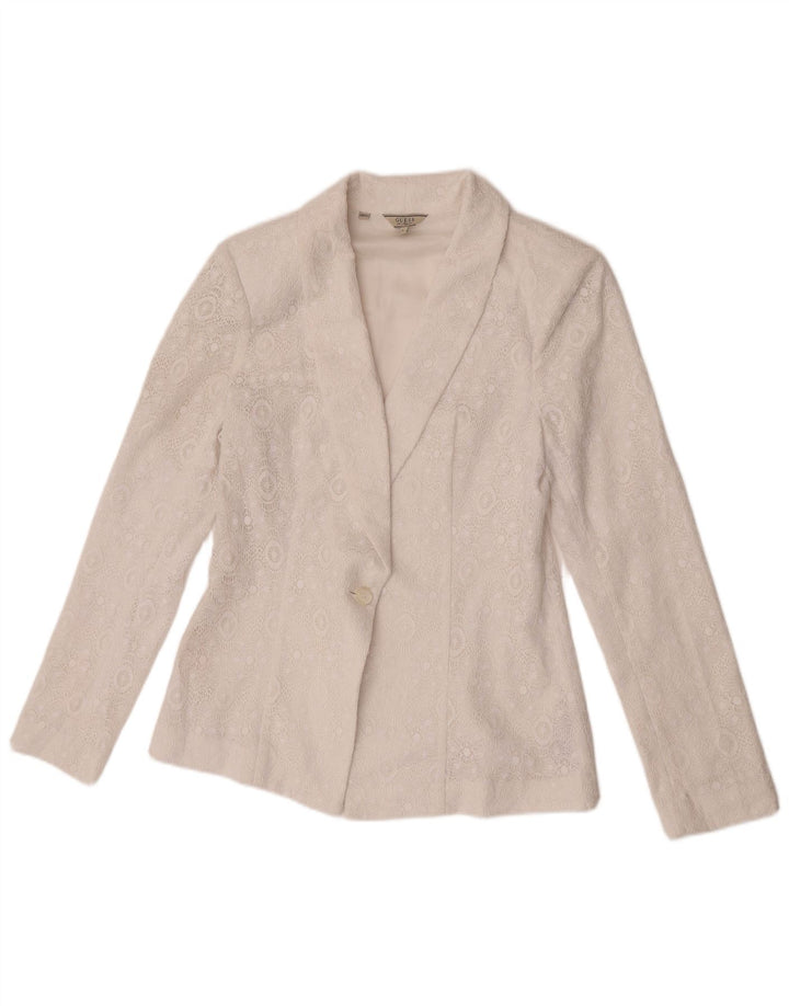 Guess Jaqueta Blazer Feminina com 1 Botão Reino Unido 12 Médio Poliéster Branco
