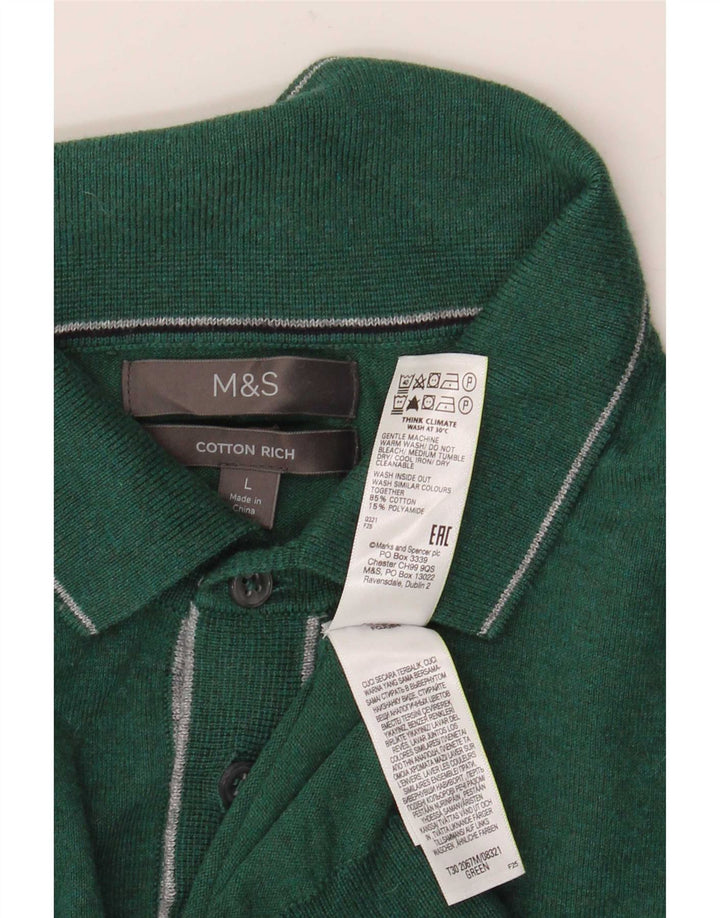 Suéter masculino Marks & Spencer com gola polo e algodão verde grande
