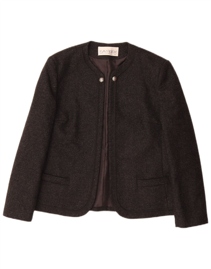 Jaqueta blazer aberta feminina EASTEX Reino Unido 12 lã nova cinza médio