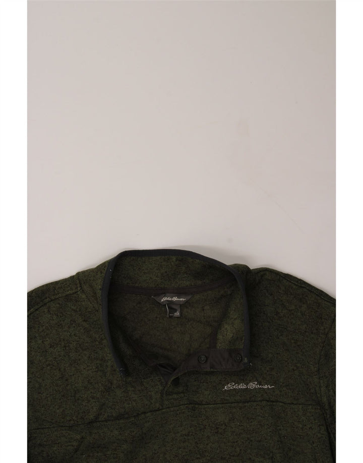 EDDIE BAUER Mens Button Neck Sweatshirt Jumper Large Green Flecked Vintage Eddie Bauer and Second-Hand Eddie Bauer from Messina Hembry 
