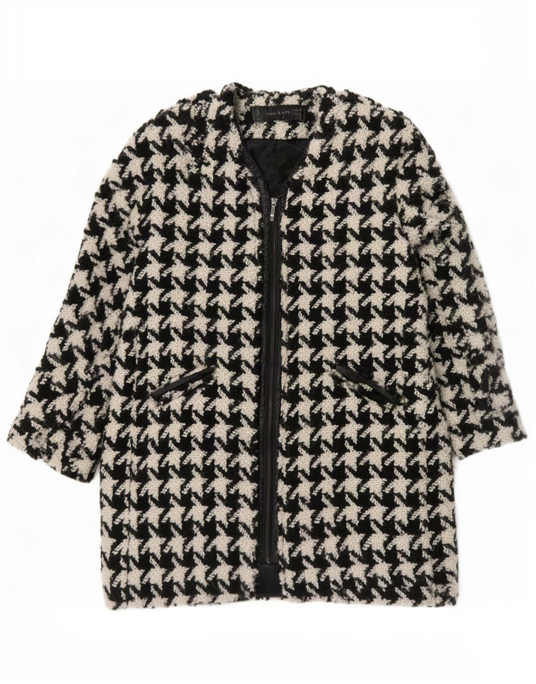 Sobretudo feminino Zara Reino Unido 16 grande lã houndstooth preta