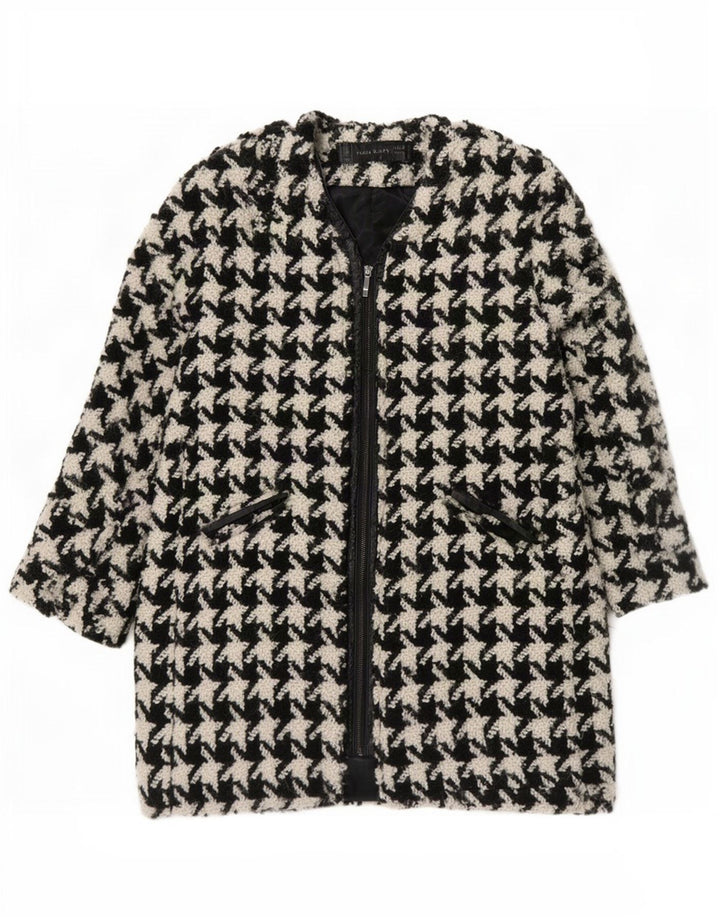 Sobretudo feminino Zara Reino Unido 16 grande lã houndstooth preta