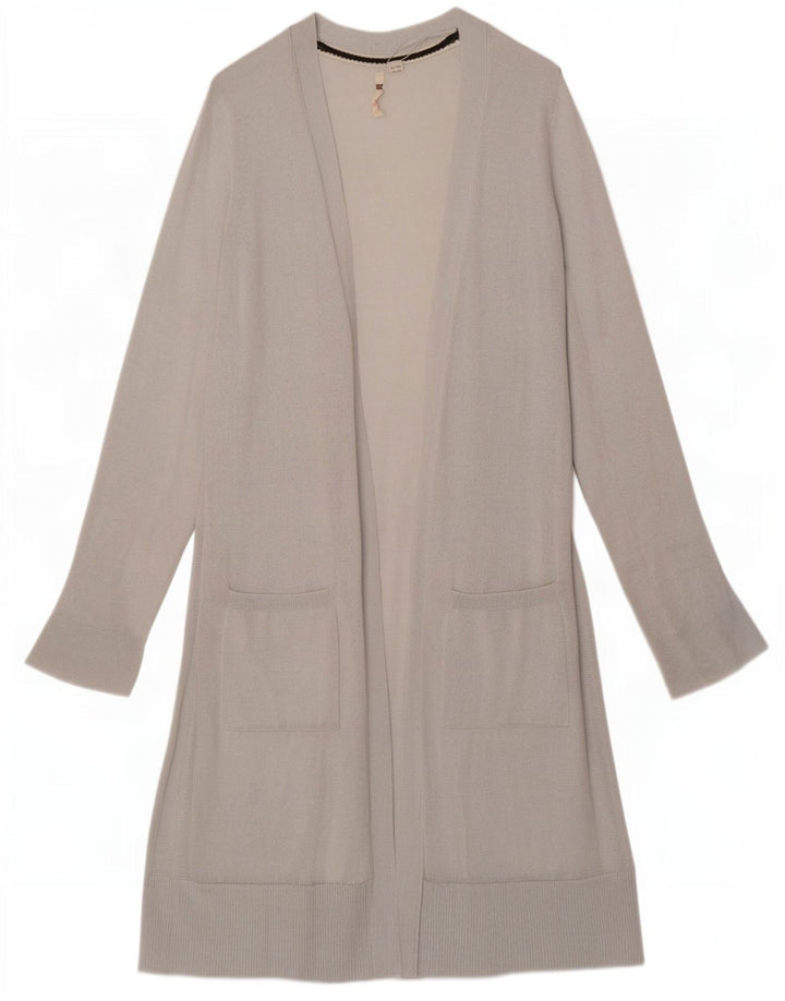 White Stuff Suéter feminino com palangre aberto e cardigã UK 12 viscose cinza médio