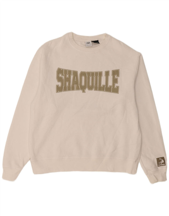 Zara moletom gráfico masculino jumper médio algodão branco