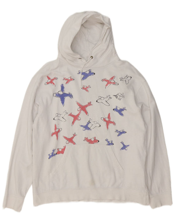 Suéter feminino com capuz gráfico Topshop Reino Unido 14 algodão branco médio