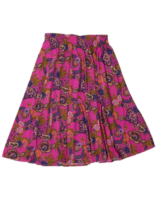 Saia larga feminina vintage W34 grande rosa Paisley