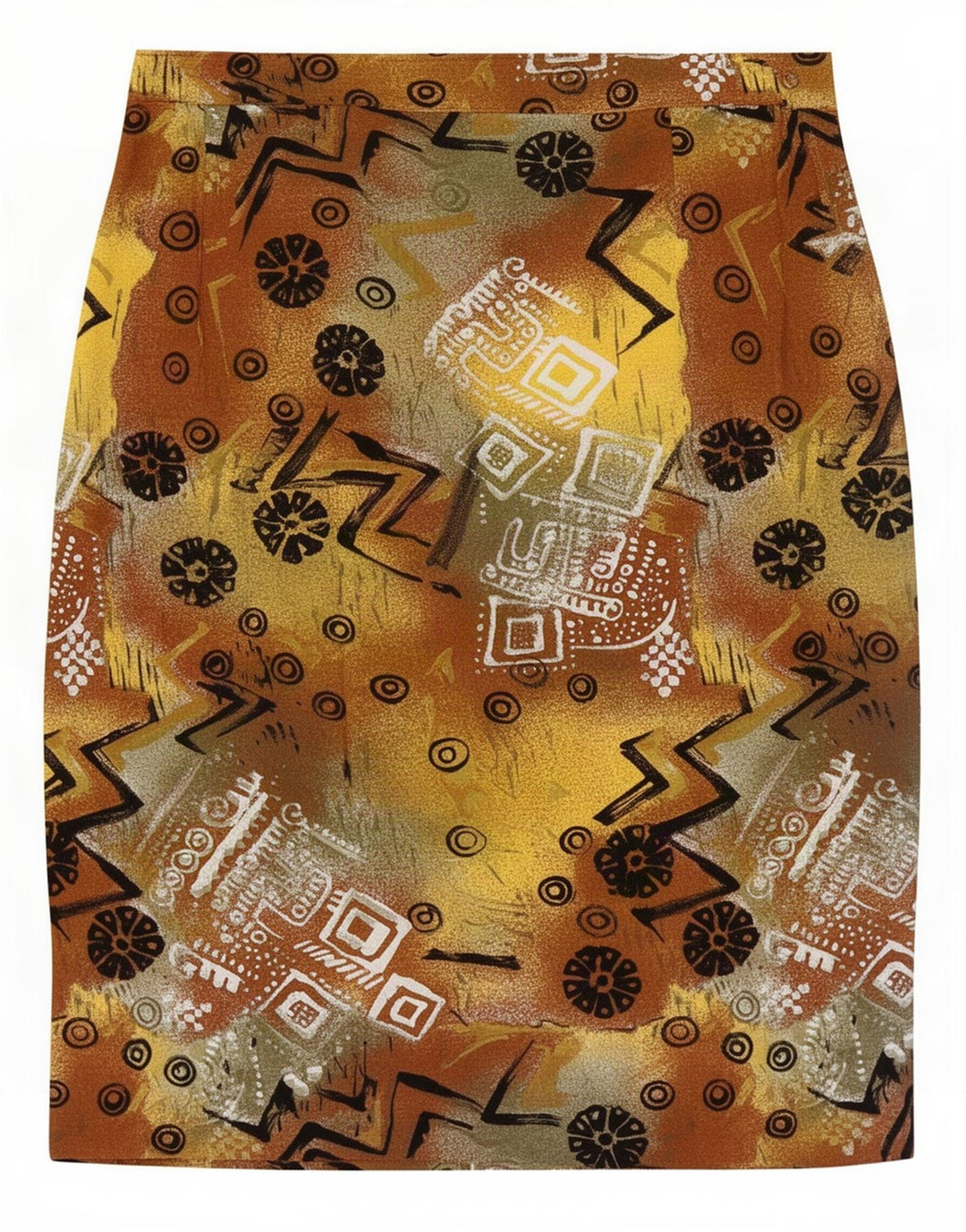 Saia reta feminina vintage com padrão abstrato grande W32 multicolorida
