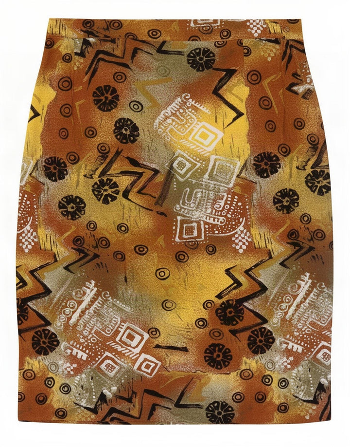 Saia reta feminina vintage com padrão abstrato grande W32 multicolorida
