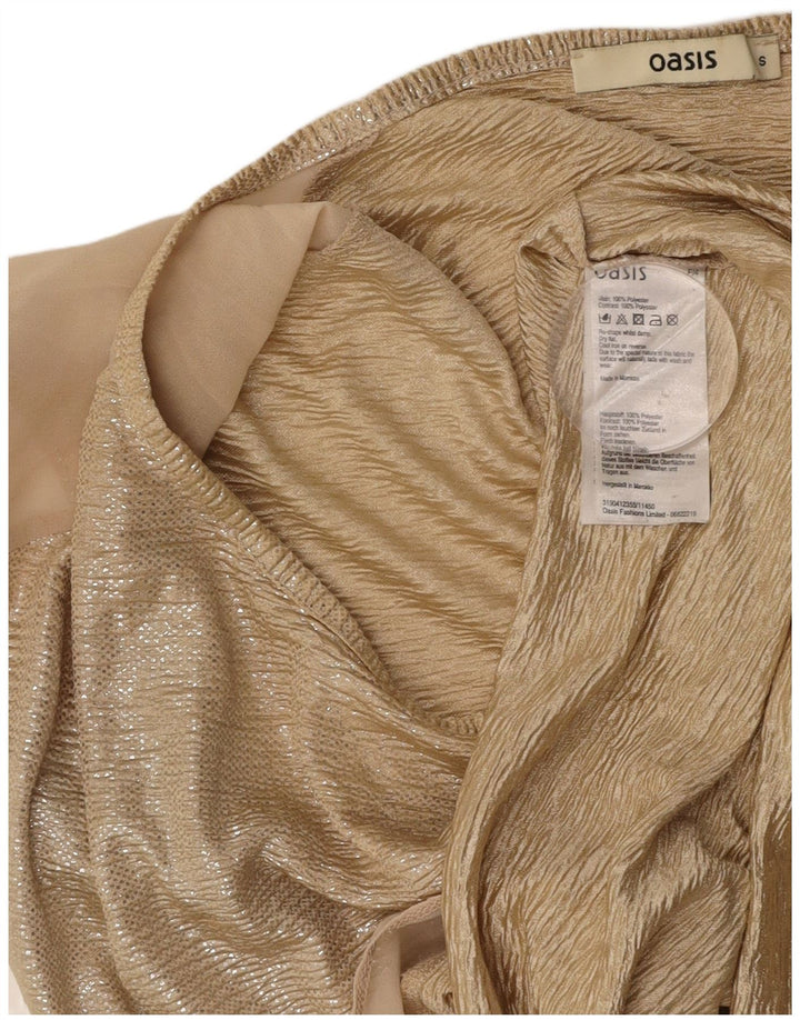 Blusa feminina OASIS com palangre oversized UK 10 pequena dourada poliéster