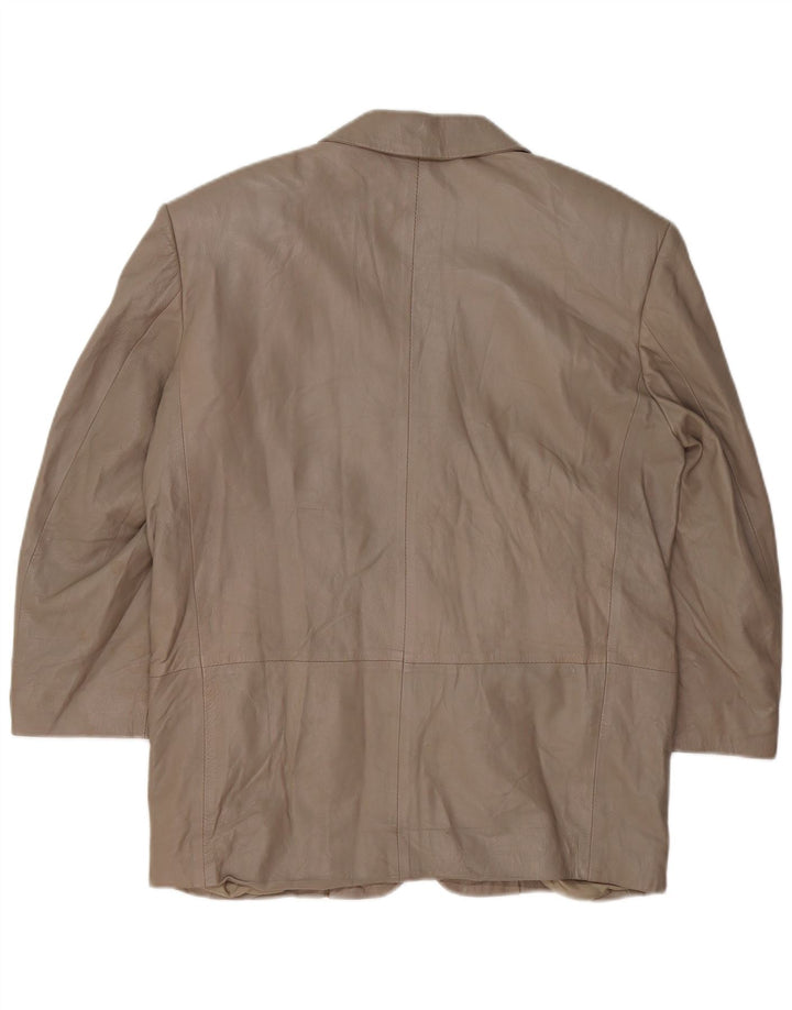 Jaqueta blazer feminina de couro VINTAGE com 3 botões Reino Unido 16 grande couro cinza