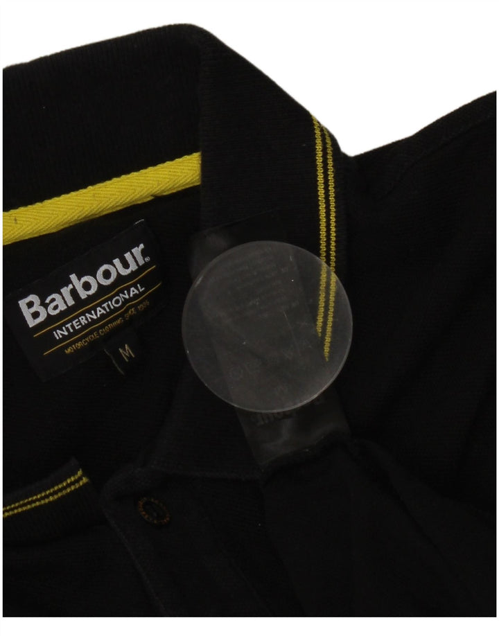 Camisa polo masculina Barbour de algodão listrado preto médio