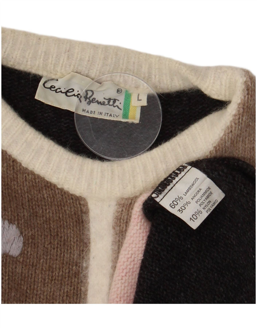 Cecilia Benetti Suéter feminino com gola redonda e gola redonda Reino Unido 16 grande lã de cordeiro cinza