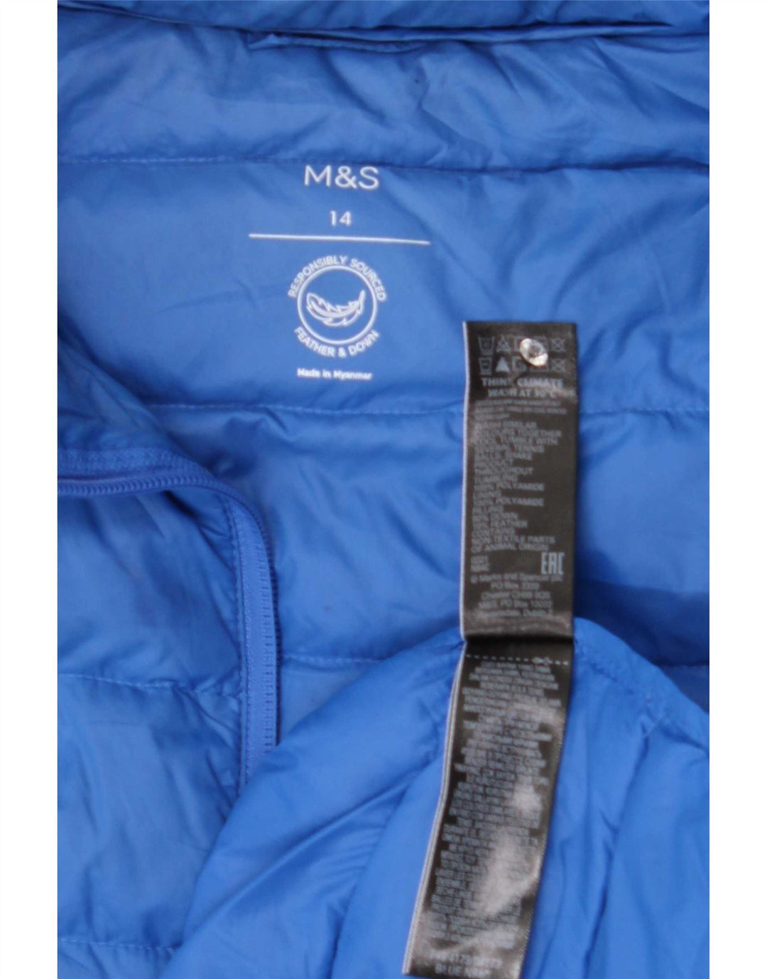 Jaqueta acolchoada feminina Marks & Spencer UK 14 grande azul poliamida