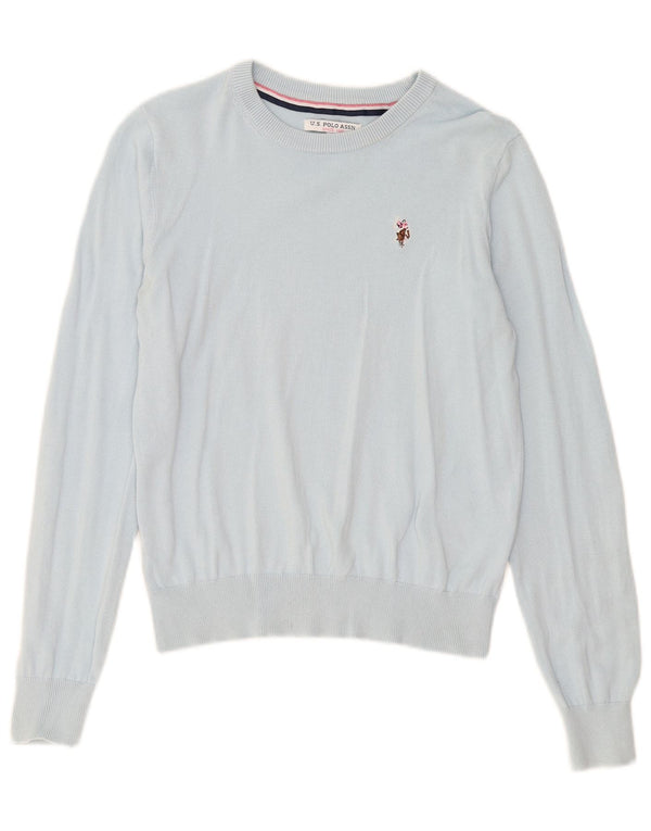 US Polo Assn. Suéter feminino com gola canoa UK 10 algodão azul pequeno