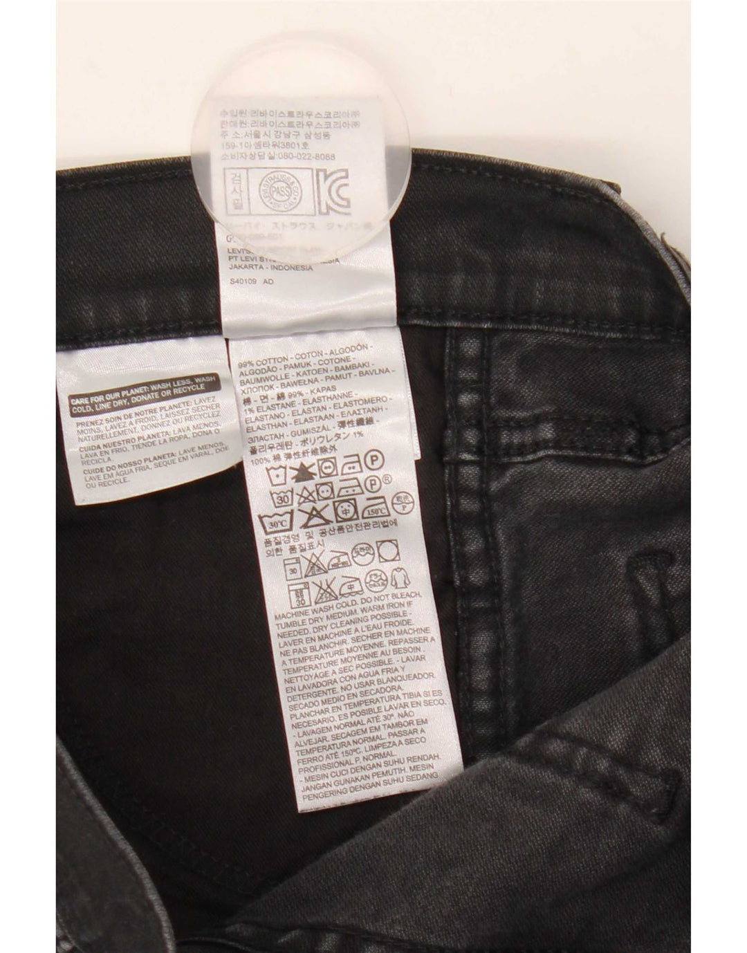 Jeans femininos Levi's Slim W30 L29 algodão preto