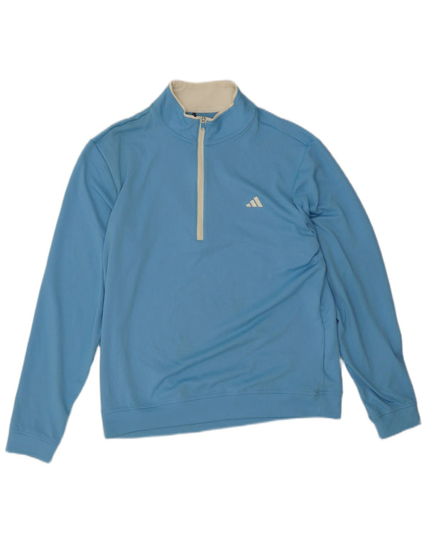 Adidas Mens Zip Neck Pullover Treino Top Médio Azul Poliéster