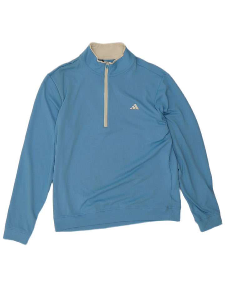 Adidas Mens Zip Neck Pullover Treino Top Médio Azul Poliéster