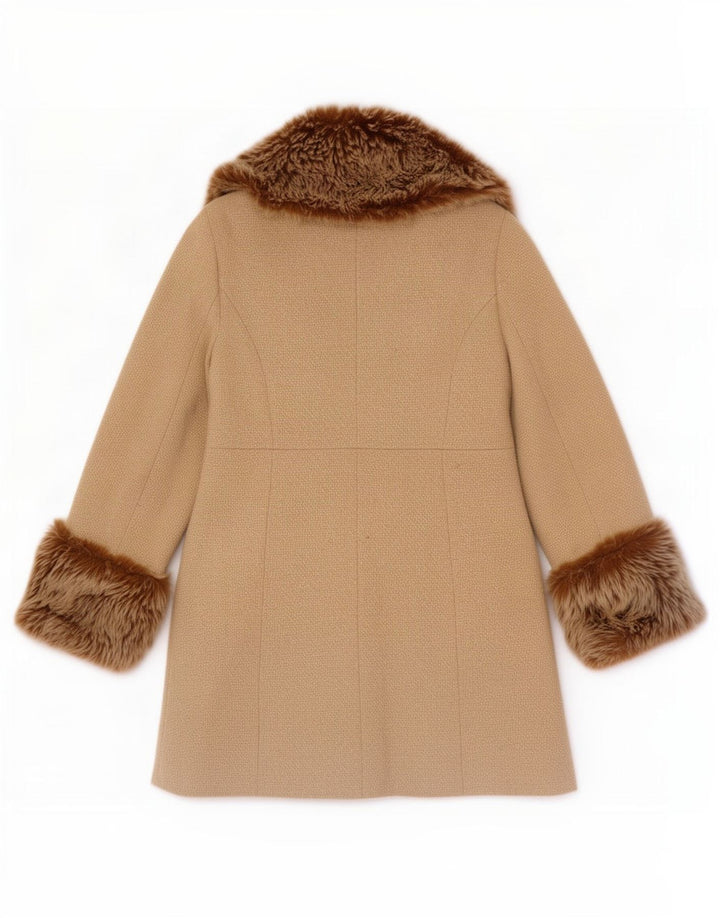 Sobretudo feminino Topshop UK 12 poliéster colorblock bege médio