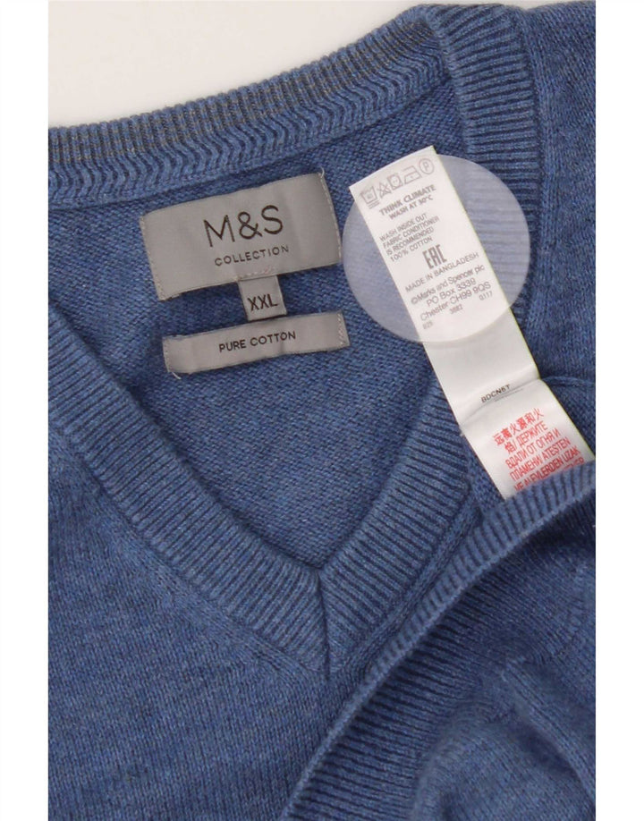 Suéter masculino Marks & Spencer com decote em V 2XL algodão azul