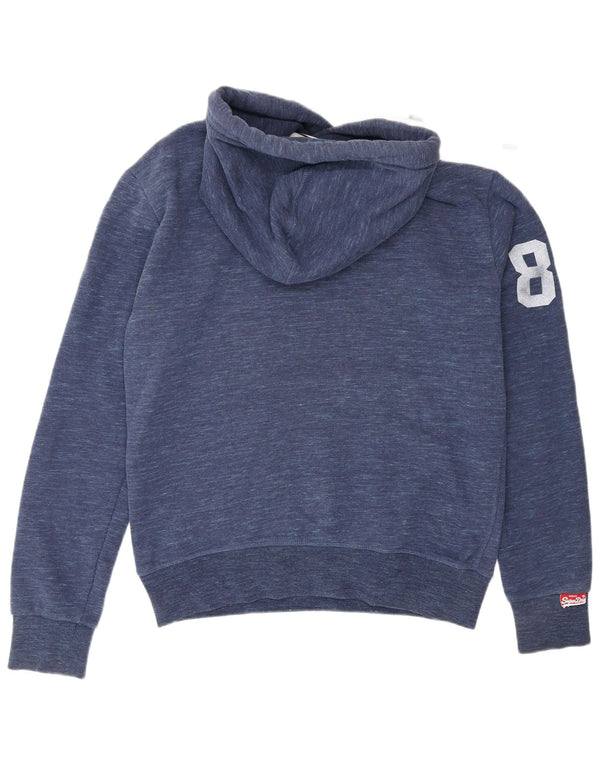 Suéter com capuz gráfico masculino Superdry médio algodão manchado azul marinho