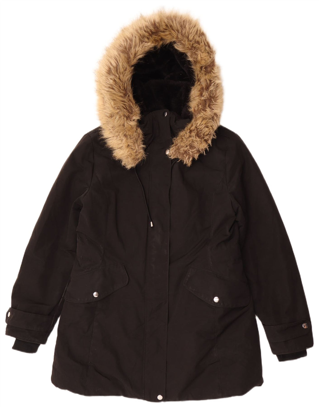 Zara Jaqueta Parka Feminina com Capuz Reino Unido 18 XL Poliéster Preto