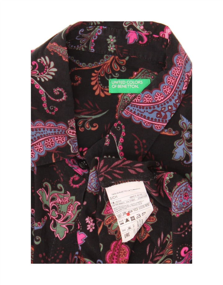 Camisa feminina BENETTON UK 10 pequena preta Paisley Modal