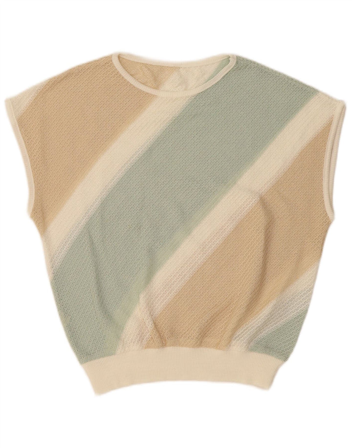 Regata feminina VINTAGE com colete UK 16 grande listrada bege